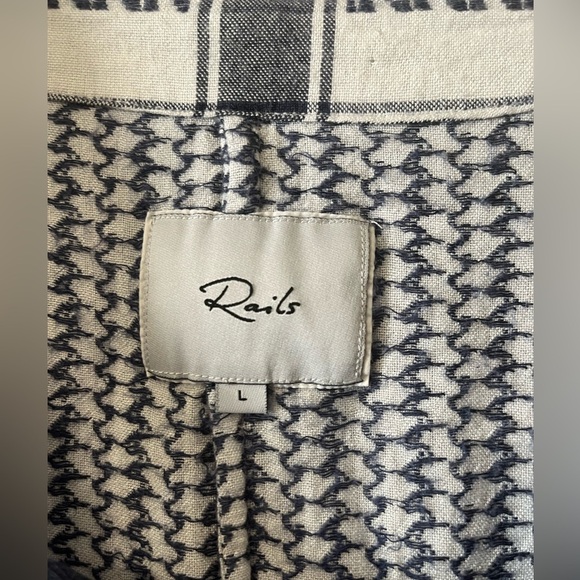 Rails Lily Sapphire Jacquard Lace up Long Sleeve Blue and White Top Size Large - Picture 5 of 6